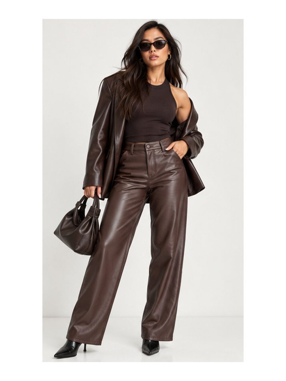 ASOS DESIGN Hourglass Faux Leather Straight-Leg Pants – Brown, US 6